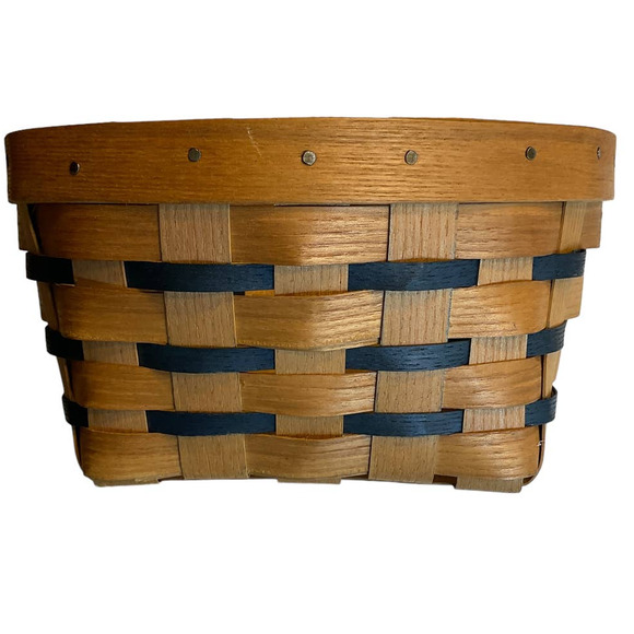 Peterboro Basket Company Woven Natural w/Blue 9x9x5 - Picture 2 of 7